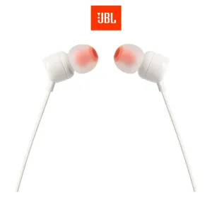Audífonos in ear con micrófono JBL T110 cable plano, conector 3.5 mm, control de música y llamadas, blanco