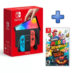 PACK CONSOLA NINTENDO SWITCH OLED NEON + VIDEOJUEGO MARIO 3D WORLD + BOWSER FURY 