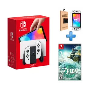 PACK CONSOLA NINTENDO SWITCH OLED BLANCO  + VIDEOJUEGO ZELDA TEARS OF THE KINGDOM SWITCH + MICA GLASS PARA SWITCH 